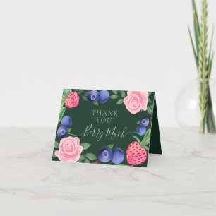 Carte De Remerciements Bleuets et fraises Cadre avec Roses roses roses