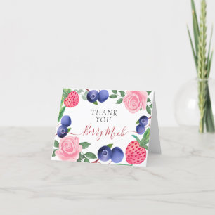 Carte De Remerciements Bleuets et fraises Cadre avec Roses roses roses