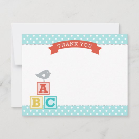 Carte De Remerciements Blocs ABC Aqua et Rouge Neutre Baby Shower (Devant)