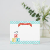 Carte De Remerciements Blocs ABC Aqua et Rouge Neutre Baby Shower (Debout devant)