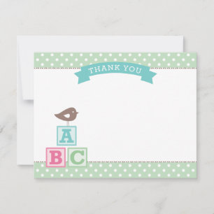 Carte De Remerciements Blocs ABC verts de la menthe   Baby shower