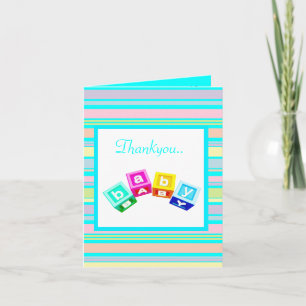 CARTE DE REMERCIEMENTS BLOCS DE BÉBÉ DE LA STRIPE AQUA