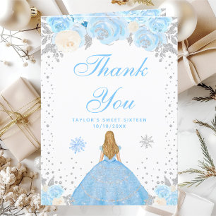 Carte De Remerciements Blonde aux Cheveux Bleus Princesse Hiver Sucré Sei