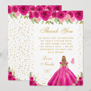 Carte De Remerciements Blonde aux Cheveux Rose Chaud Princesse Sweet Seiz