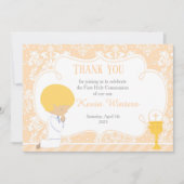 Carte De Remerciements Blonde Boy Première Communion Damask (Devant)