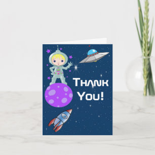 Carte De Remerciements Blonde Girl Astronaut Thank You Note