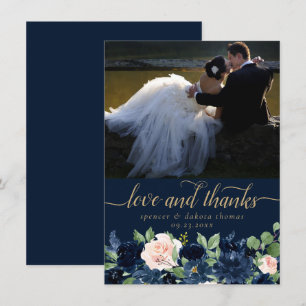 Carte De Remerciements Blooms Chics   Dark Navy Blush Pink Photo Love et