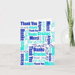 Carte De Remerciements Blue and Turquoise Multilingual Thank You