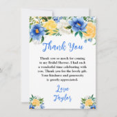 Carte De Remerciements Blue and Yellow Floral Bridal Shower (Devant)