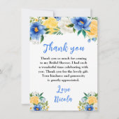 Carte De Remerciements Blue and Yellow Floral Bridal Shower (Devant)