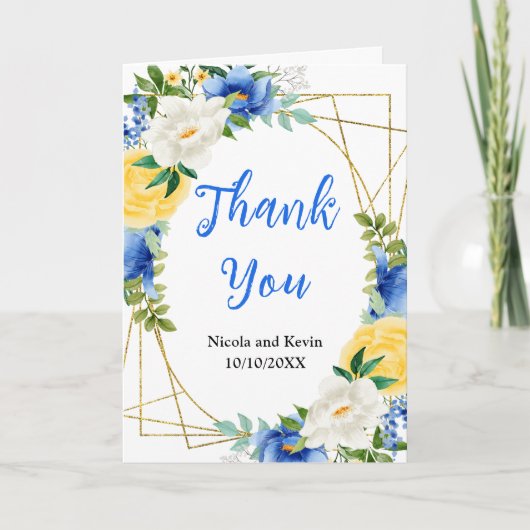 Carte De Remerciements Blue and Yellow Floral Wedding (Devant)