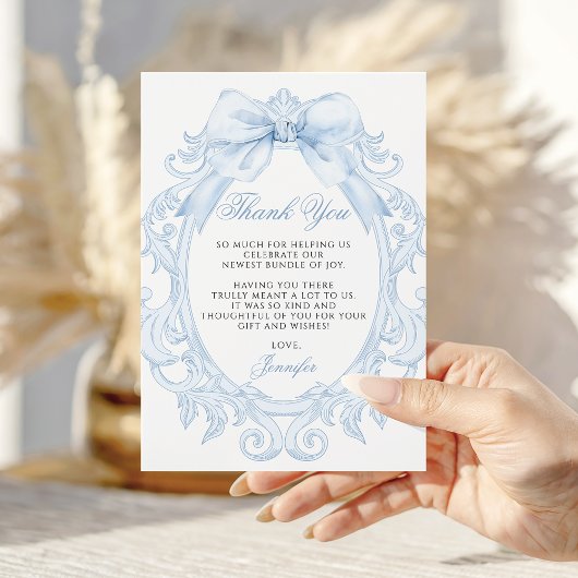 Carte De Remerciements Blue Baroque Frame Bow Baby Boy Shower