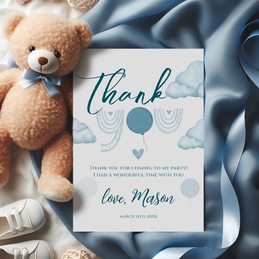 Carte De Remerciements Blue Boho Cloud Mr Onederful First Birthday