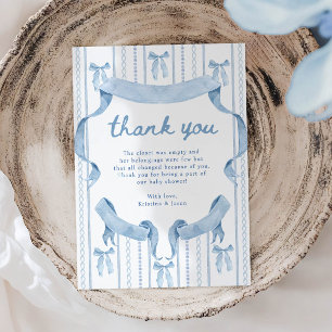 Carte De Remerciements Blue Bow Coquette Blue Boy baby shower