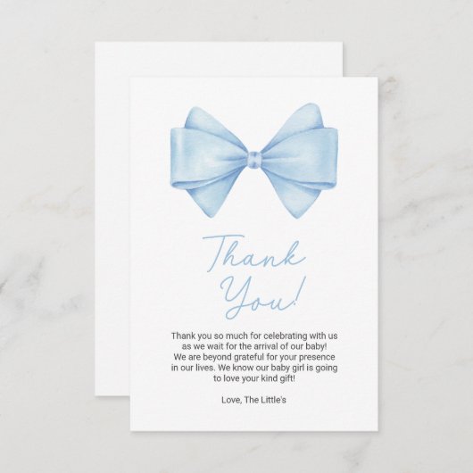 Carte De Remerciements Blue Bow Modern Boy Baby shower (Devant / Derrière)