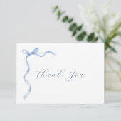Carte De Remerciements Blue Bow Ribbon Baby Shower (Debout devant)