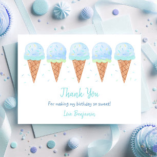 Carte De Remerciements Blue Boy Crème glacée arrose Anniversaire