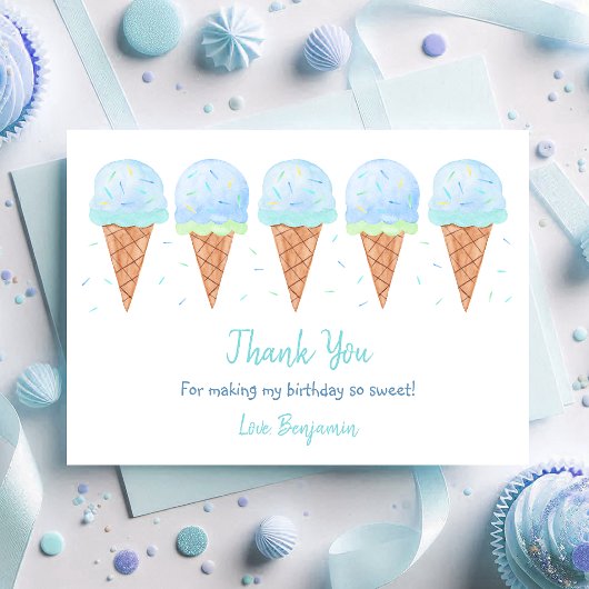Carte De Remerciements Blue Boy Crème glacée arrose Anniversaire
