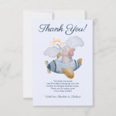 Carte De Remerciements Blue Boy's Elephant Plane Baby shower (Devant)