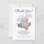 Carte De Remerciements Blue Boy's Elephant Plane Baby shower (Devant)