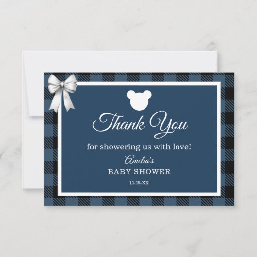 Carte De Remerciements Blue Buffalo Plaid Bear Thank You Card (Devant)