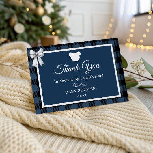 Carte De Remerciements Blue Buffalo Plaid Bear Thank You Card