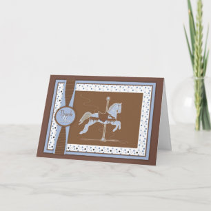 Carte De Remerciements Blue Carousel Horse Thank You Card