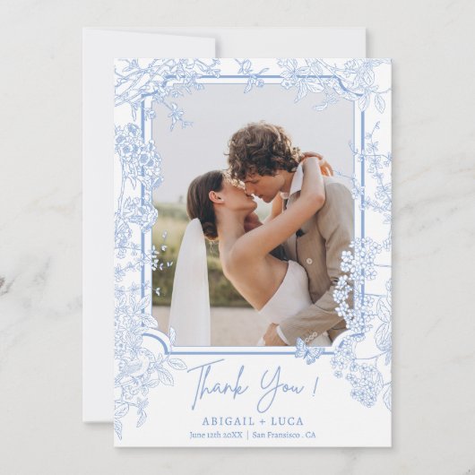 Carte De Remerciements Blue Chinoiserie Toile de Jouy Mariage Photo (Devant)