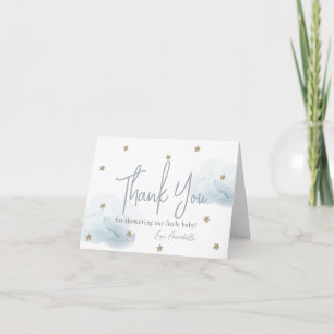 Carte De Remerciements Blue Clouds & Gold Stars Baby shower Aquarelle