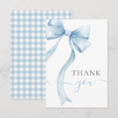 Carte De Remerciements Blue Coquette Bow Gingham Boy Baby Shower (Devant / Derrière)