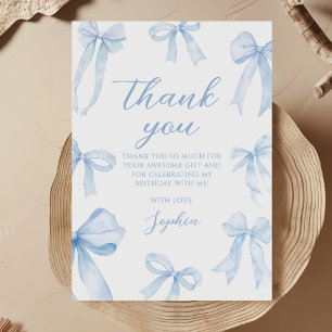 Carte De Remerciements Blue Coquette Bow Girl Birthday Party
