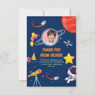Carte De Remerciements Blue Creative Galaxy Rocket Planet Kids Birthday