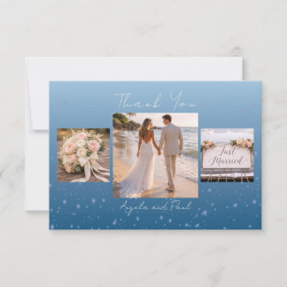 Carte De Remerciements Blue Custom Photo Wedding Thank You Card Flat