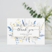 Carte De Remerciements Blue Dainty Fleurs sauvages Gold Frame Rustique Ma (Debout devant)