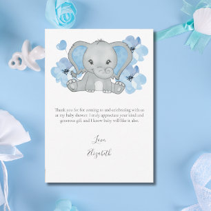 Carte De Remerciements Blue Elephant Balloon Flower Baby shower bébé garç