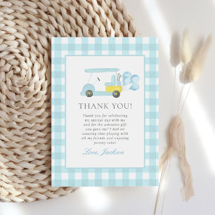 Carte De Remerciements Blue En vichy Golf Boy 1er anniversaire
