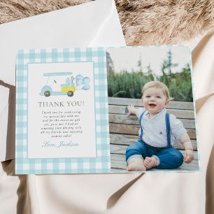 Carte De Remerciements Blue En vichy Golf Boy 1er anniversaire Photo
