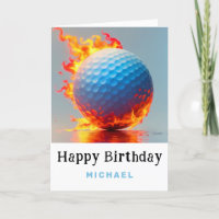 *~*Blue Fire Flame AP94 Golf Ball Birthday Card