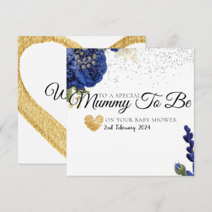 Carte De Remerciements Blue Floral Baby shower étincelant maman à être ca