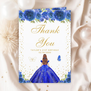 Carte De Remerciements Blue Floral Brown Coiffeuse Fille Anniversaire