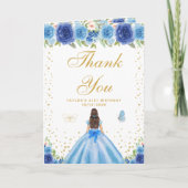 Carte De Remerciements Blue Floral Brunette Coiffeuse Fille Anniversaire (Devant)
