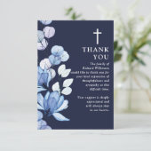 Carte De Remerciements Blue Floral Christian Célébration De La Vie Photo (Debout devant)