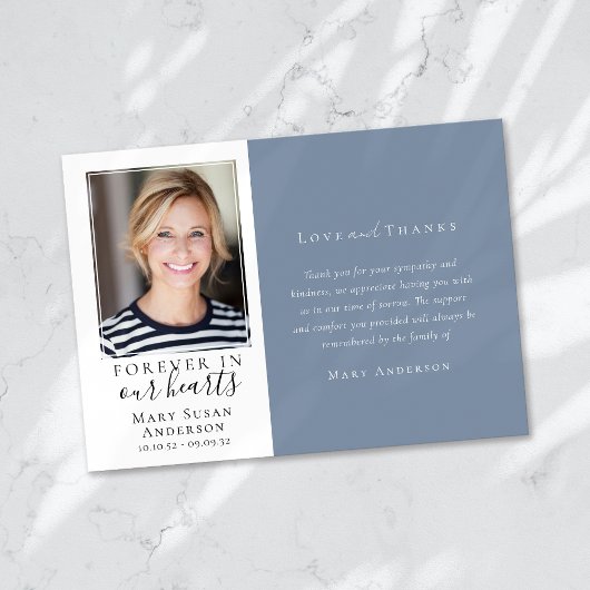 Carte De Remerciements Blue Forever dans nos coeurs Photo Funérailles