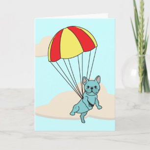 Carte De Remerciements Blue French Bulldog Umbrella Fun Greeting