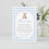 Carte De Remerciements Blue Gingham Bear Grand millennial (Debout devant)