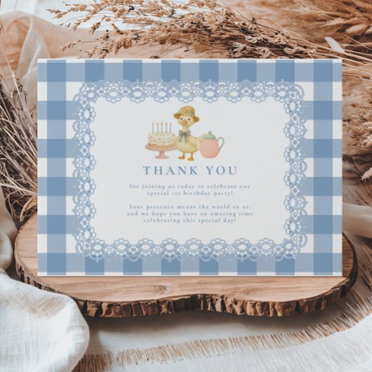 Carte De Remerciements  Blue Gingham Silly Goose 1st Birthday