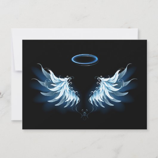 Carte De Remerciements Blue Glowing Angel Wings on black background (Devant)