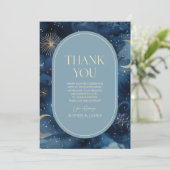 Carte De Remerciements Blue Gold Celestial Elegant Starry Sky Wedding (Debout devant)