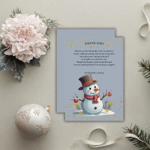 Carte De Remerciements Blue & Gold Little Snowflakes Snowman Baby shower