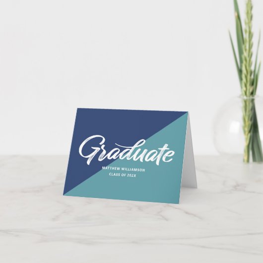 Carte De Remerciements Blue Graduation Retro Bold Script Cap Icon Minimal (Devant)